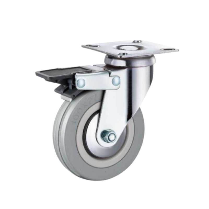 GREY RUBBER CASTOR 65MM WITH BRAKE 60KG