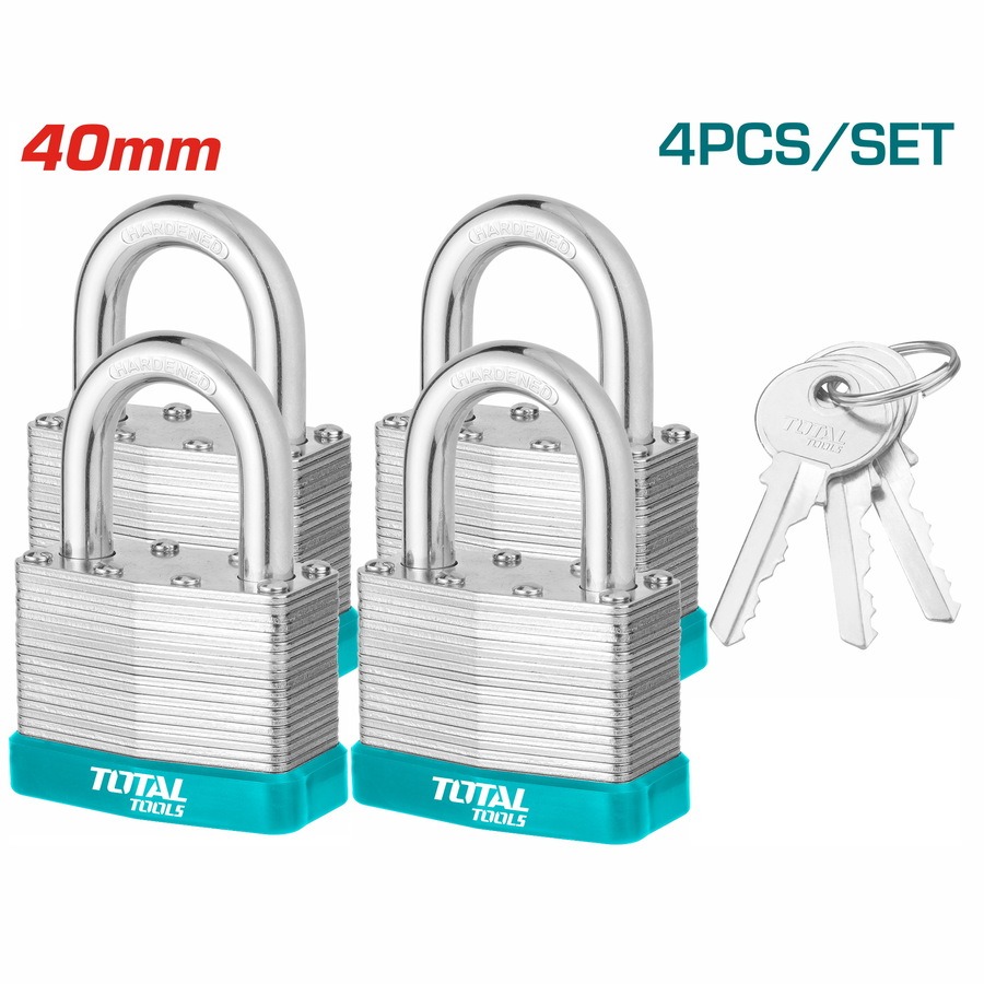 TOTAL KEY-ALIKE LAMINATED PADLOCK SET 50MM 4PCS