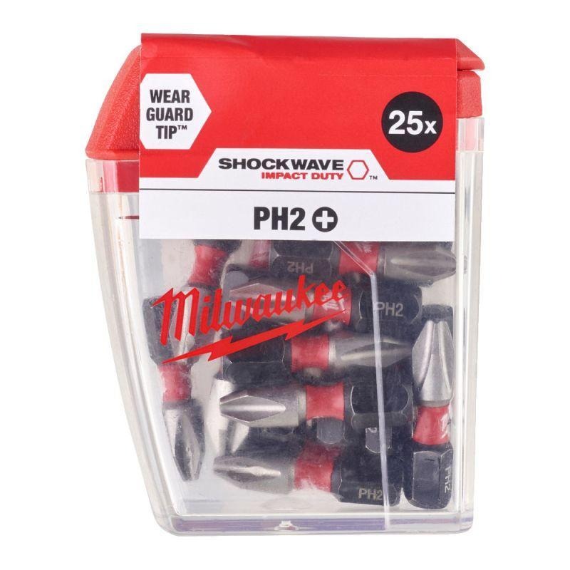 MILWAUKEE 4932430853 PH 2 X 25mm SHOCKWAVE BITS (25PCS)