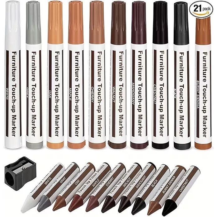 FURNITURE REPAIR MARKERS 10PCS + FILLER STICKS 10PCS + SHARPENER KIT
